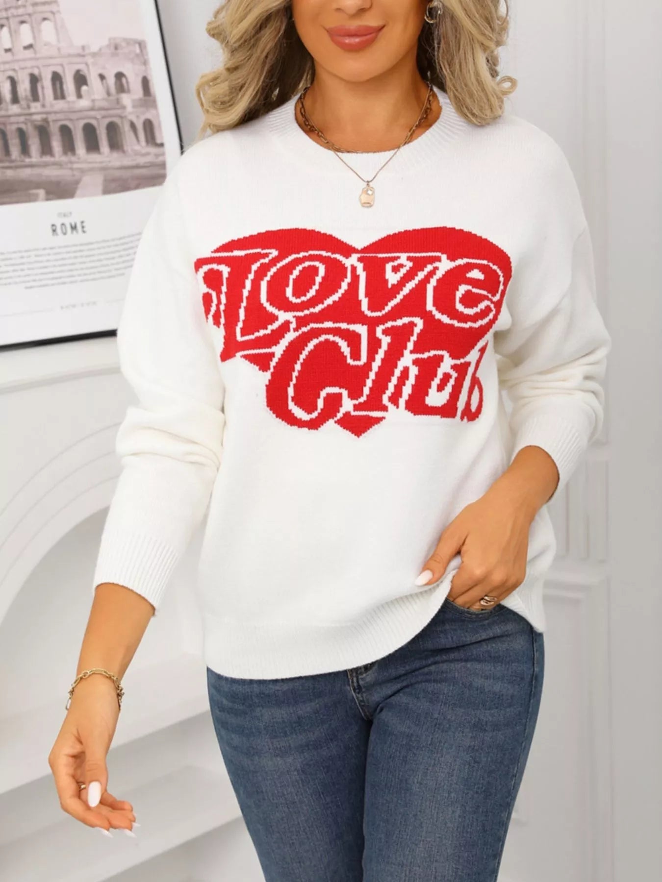 Love Club Heart Graphic Knit Sweater – Valentine’s Day Edition - Livirosa Shop