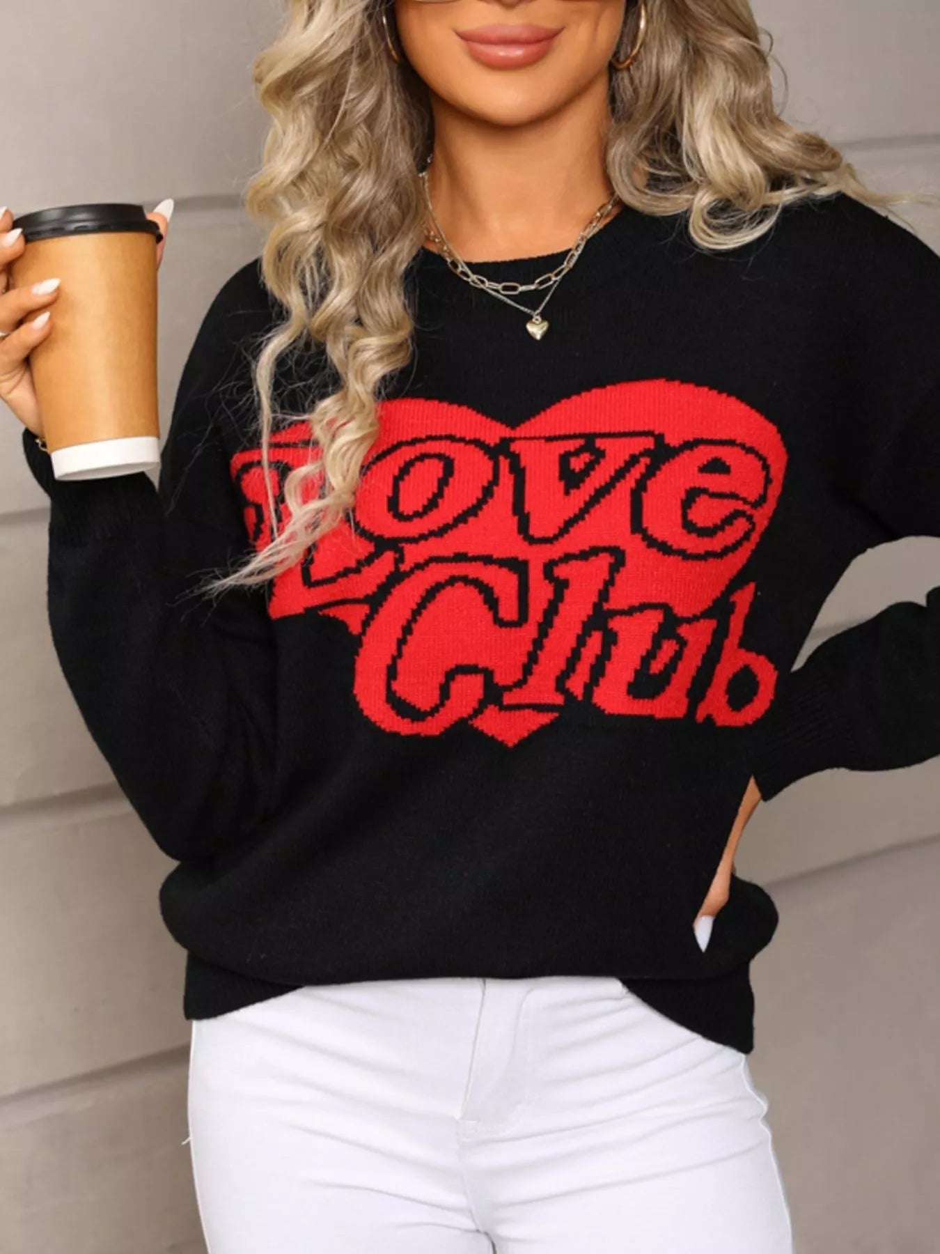 Love Club Heart Graphic Knit Sweater – Valentine’s Day Edition - Livirosa Shop