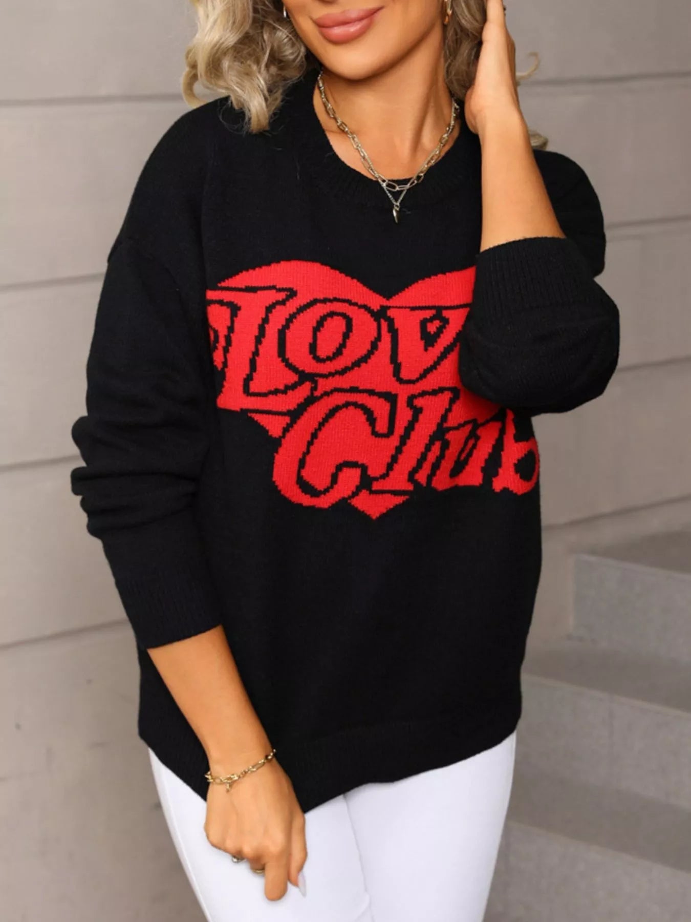 Love Club Heart Graphic Knit Sweater – Valentine’s Day Edition - Livirosa Shop