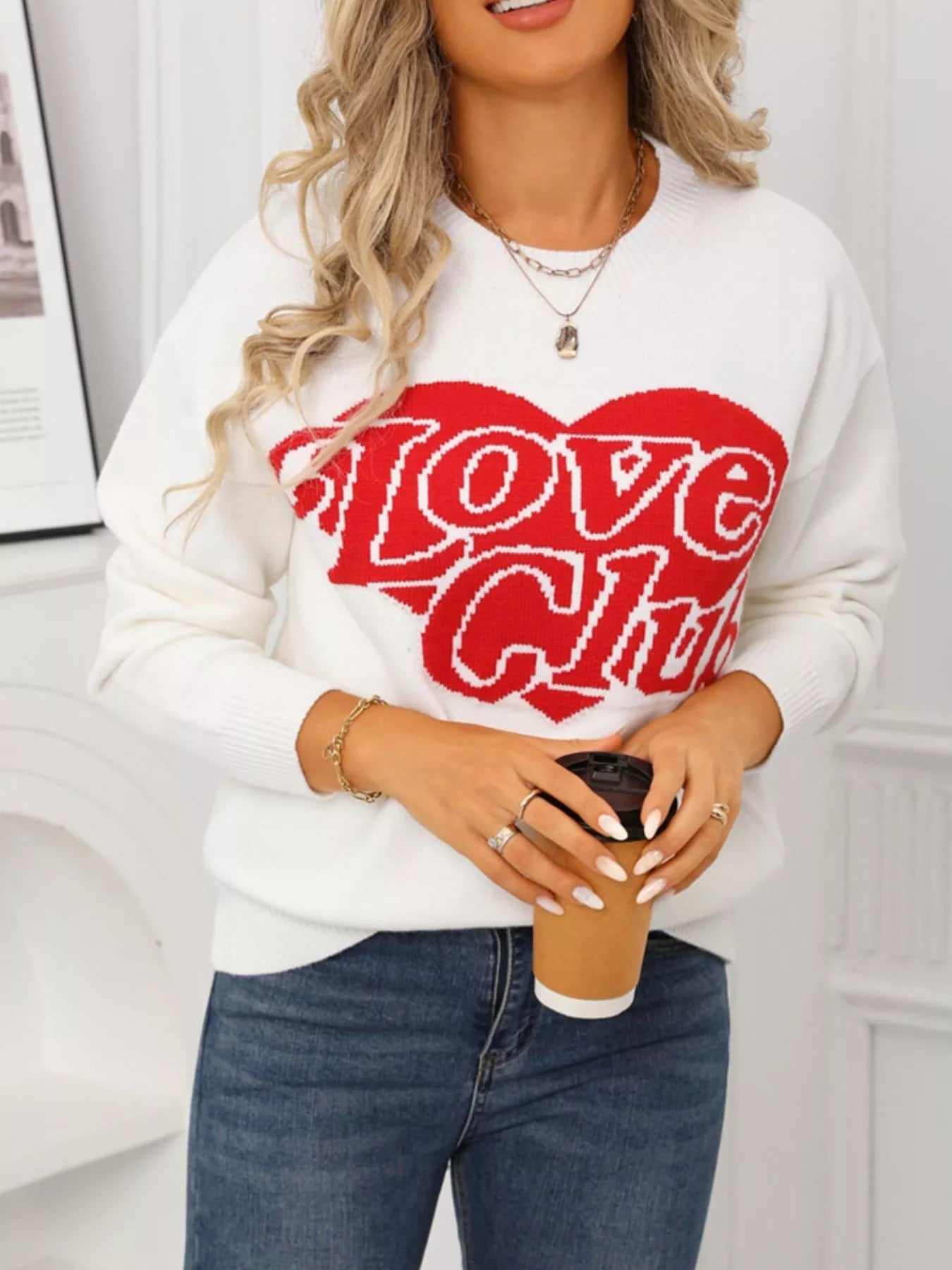 Love Club Heart Graphic Knit Sweater – Valentine’s Day Edition - Livirosa Shop