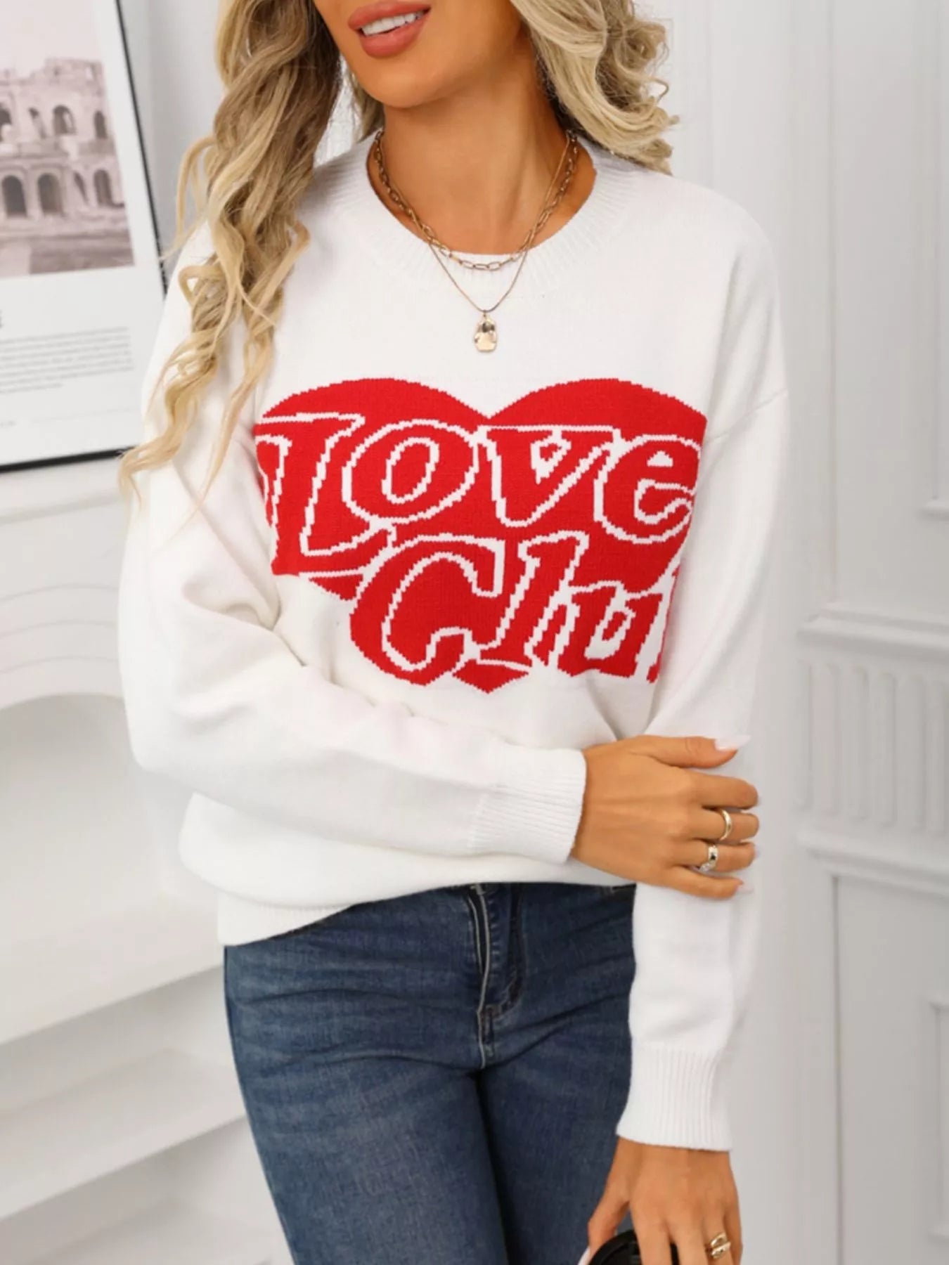 Love Club Heart Graphic Knit Sweater – Valentine’s Day Edition - Livirosa Shop