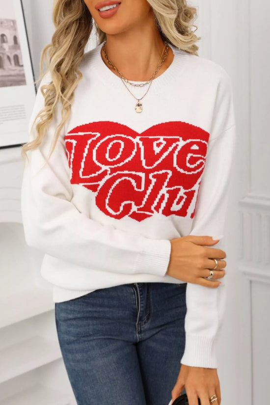 Love Club Heart Graphic Knit Sweater – Valentine’s Day Edition - Livirosa Shop