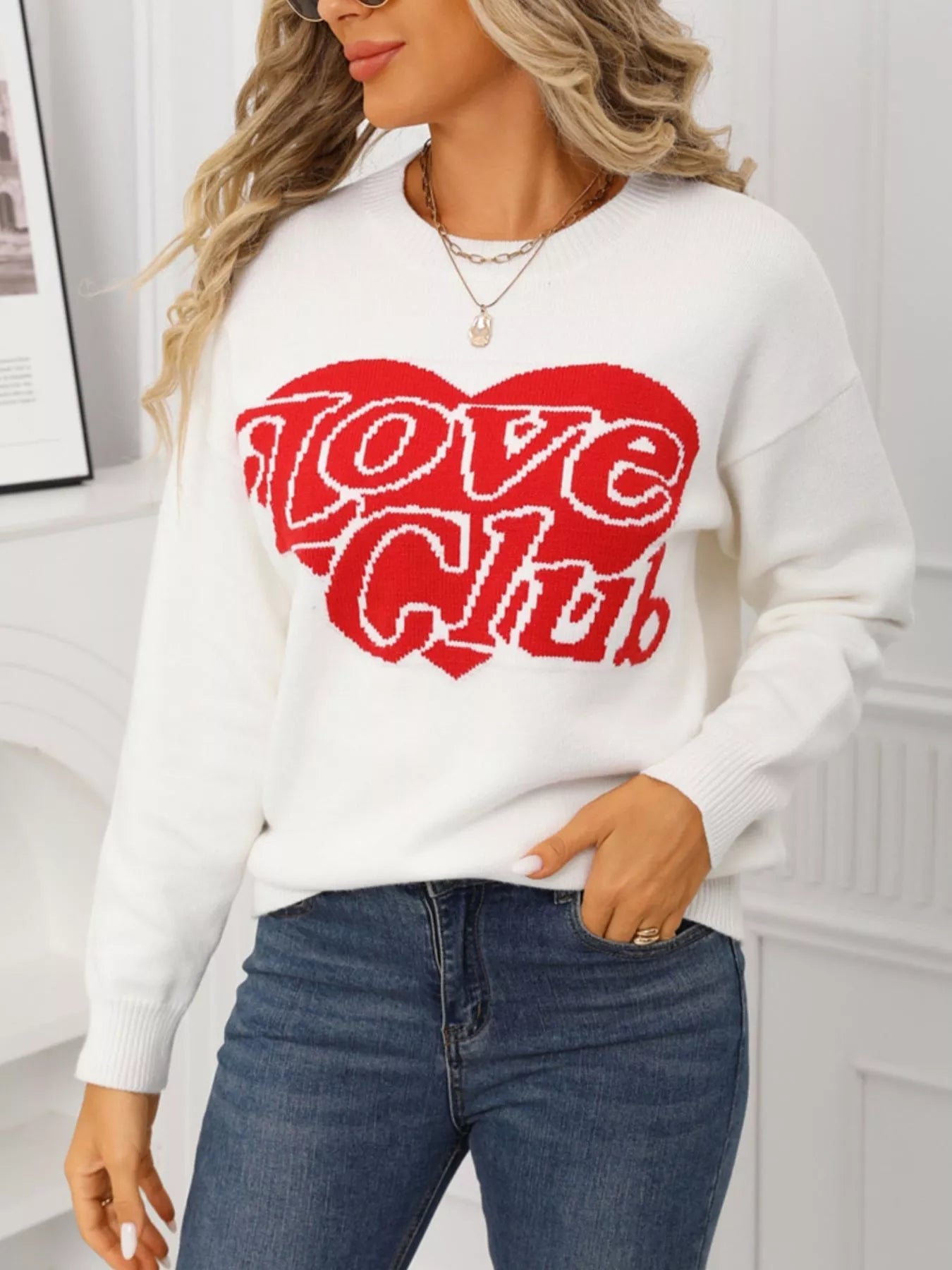 Love Club Heart Graphic Knit Sweater – Valentine’s Day Edition - Livirosa Shop