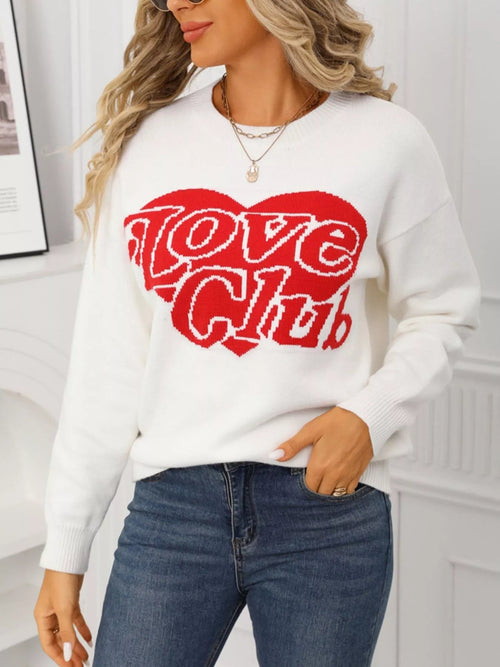 Love Club Heart Graphic Knit Sweater – Valentine’s Day Edition - Livirosa Shop
